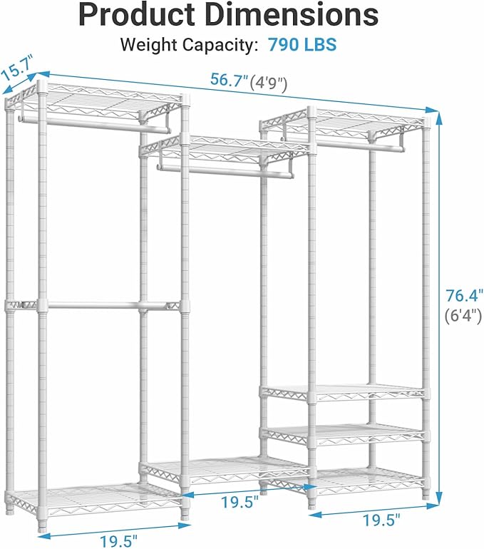 VIPEK V5C Medium Covered Clothes Rack Heavy Duty Portable Closet Wardrobe, Freestanding White Clothing Rack with Grey Upgraded Polyester Cover, Adjustable Custom, 56.7" Lx15.7 Wx76.4 H