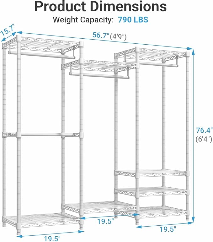VIPEK V5C Medium Covered Clothes Rack Heavy Duty Portable Closet Wardrobe, Freestanding White Clothing Rack with Black Upgraded Polyester Cover, Adjustable Custom, 56.7" Lx15.7 Wx76.4 H