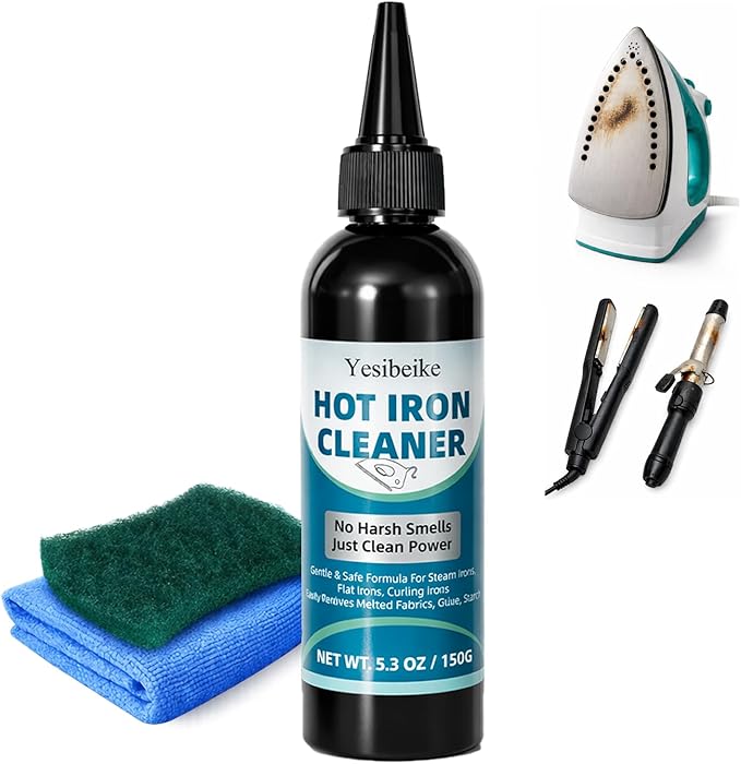 Upgraded 150g No Smoke Iron Cleaner, Cold Use Soleplate Cleaner Paste for Steam Irons, Removes Starch, Melted Fabric & Glue, Safe for Flat & Curling Irons, with Microfiber Cloth