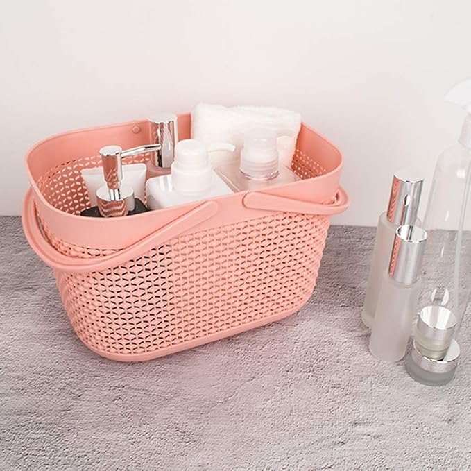Plastic Protable Shower Caddy Basket, Storage Organizer with Handle, Pink | Bottom Drain Holes, Keep Dry, Sturdy and Durable, Easy to Carry for Bathroom, Kitchen, Dorm Room, RV, College