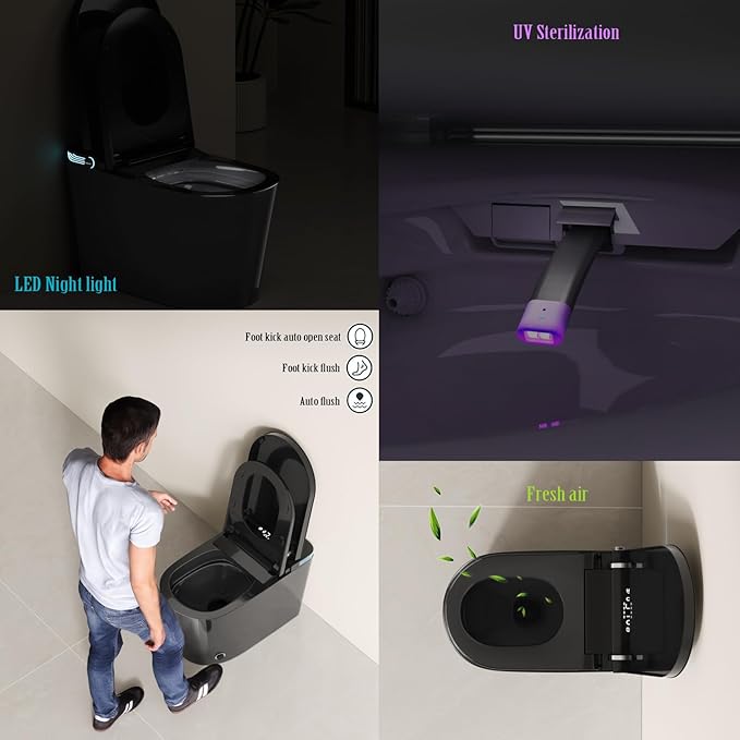 BONSAM Smart Toilet with Auto Open/Close Lid, Modern Toilet with Bidet Built In, Foam Shield, Auto Flush, Warm Water&Dryer, Self-Cleaning Heated Seat Toilet with Remote Control for Seniors & Families.
