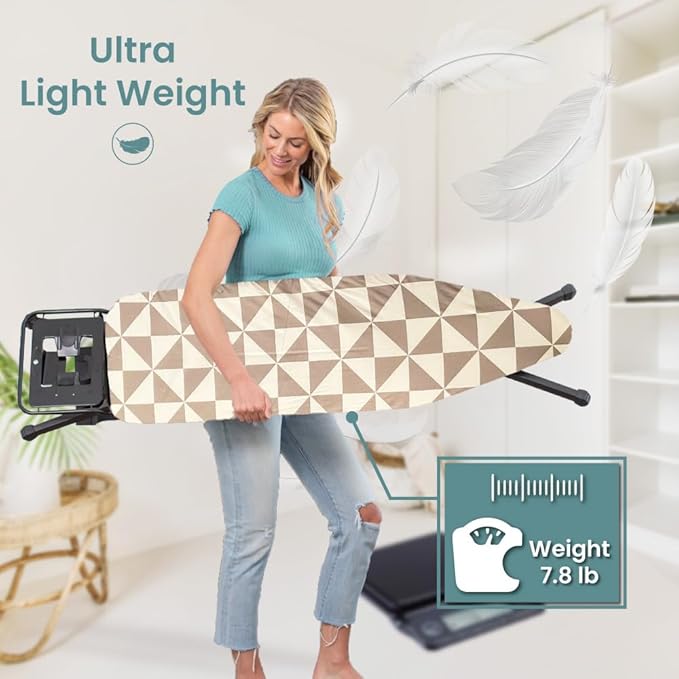 Compact Ironing Board Foldable | Hanging Iron Board with Safety Iron Stand & Rest for Small Space or Apartment, Thick Cover & Pad, Height Adjustable up to 33" Features 4 Steel Legs