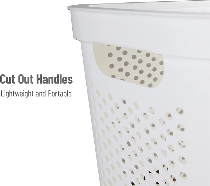 Mind Reader 60L Slim Laundry Hamper, Clothes Basket, Lid, Ventilated, Plastic, Set of 2, White