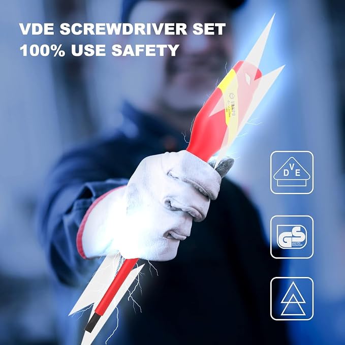 VANPO 1000V Insulated Screwdriver Set, 10pcs Professional Electrical Screwdriver Insulated VDE Tools for Electrician Magnetic Phillips Slotted Pozidriv Screwdriver
