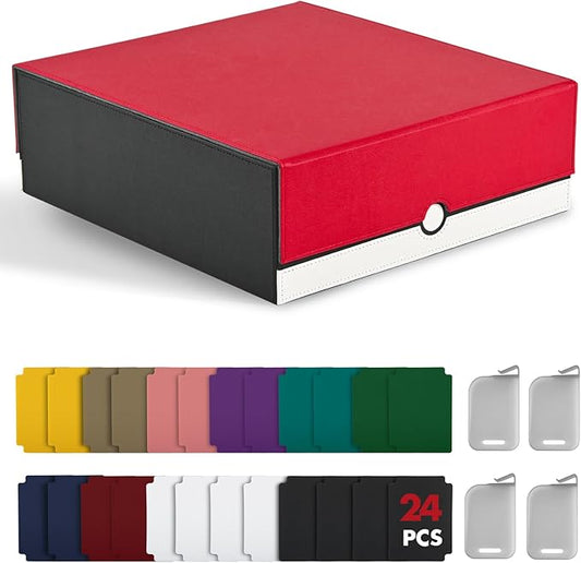 ZLCA Card Storage Box Holds 3200+, Deck Storage Case with 4 Stoppers, Card Organizer for TCG MTG PTCG(Red&White)