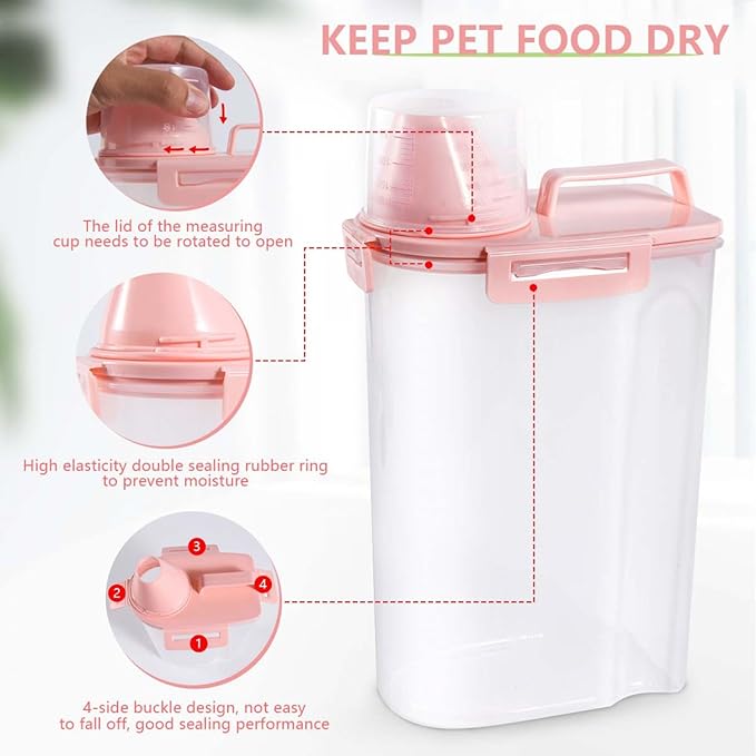 SenseYo Pet Food Storage Container Bin 2.5 lb Portable BPA Free Cat Dog Food Storage Container Dispenser with Measuring Cup and Seal Buckle for Small Animal Kibble Bird Seed Oatmeal Rice Flour