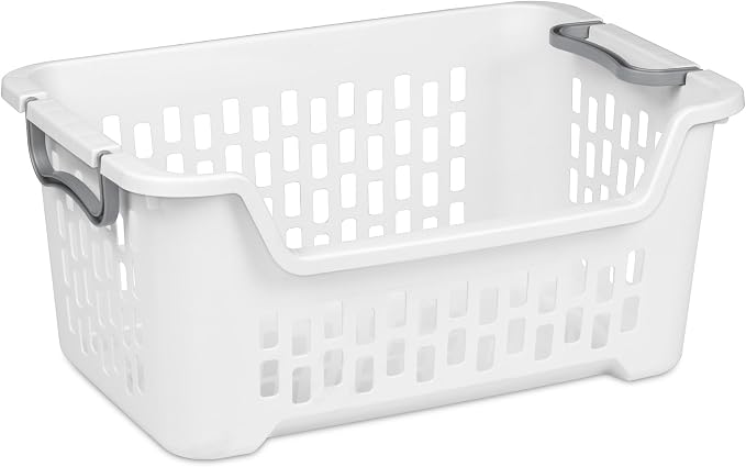 Sterilite 18 Pack Stacking Laundry Basket, 2 Bushel Clothes Hamper, White