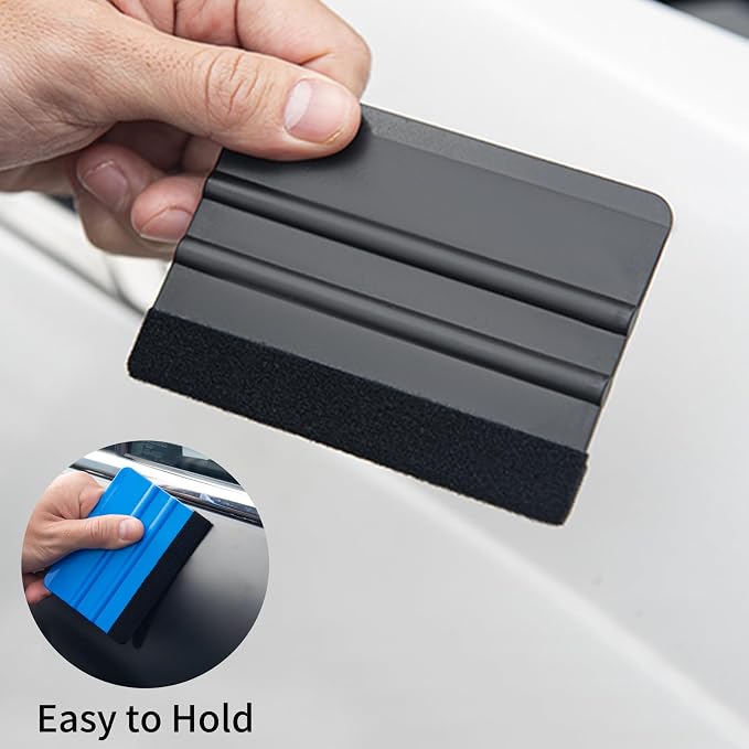 AMZDEPOT Squeegee for Vinyl, 4 Inch, Black and Dark Blue, 2 Pcs | Extra 2 Felt Replacements, Car Wrap, Craft Sign Making, DIY Crafting, Window