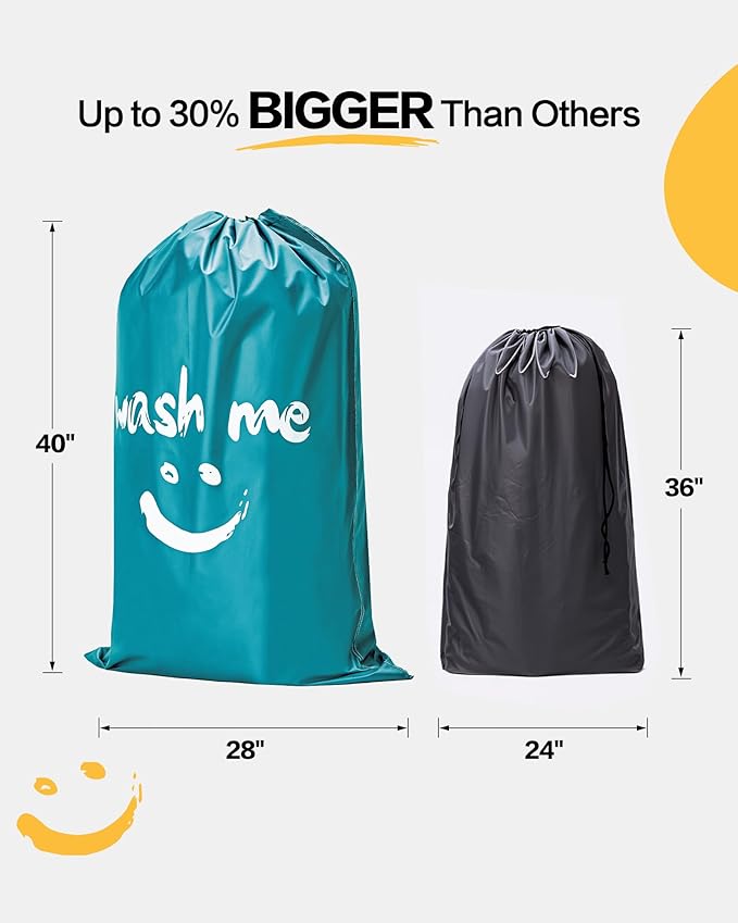 HOMEST 2 Pack XL Laundry Bag 28" x 40", Extra Large Dirty Clothes Organizer | Holds 3-4 Loads, Machine Washable Drawstring Laundry Bag for Dorm, Camp, Laundromat, Family, Travel,Black & Sky Blue