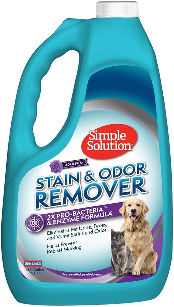 Simple Solution Pet Stain & Odor Remover, Enzyme Stain Cleaner, Gallon | Dog Stain & Odor Remover, Pet Urine Enzyme Cleaner, Dog Urine Carpet Cleaner, Pet Odor Eliminator, Floral Fresh Scent