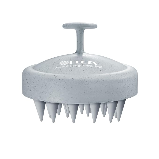 HEETA Scalp Massager Hair Growth, Soft Silicone Scalp Scrubber Shampoo Brush for Exfoliation, Dandruff Removal & Head Massage Stress Relax, Wet & Dry Use for Thick, Thin Hair Care, Wheat Straw Grey