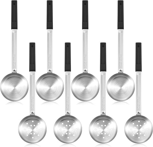 Teenyyou 8 Pcs Portion Control Serving Spoons Portion Scoops Cups Solid and Slotted Stainless Steel Ladle Spoon for Food, Serving Utensils Set for Parties(Black,6 oz)