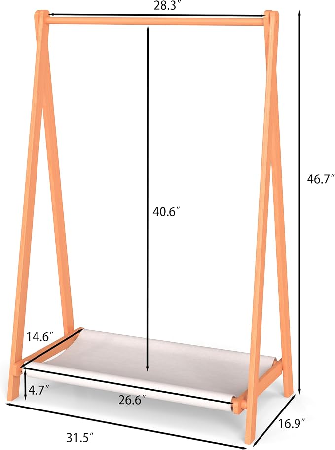 Kids Clothing Rack,Foldable Beechwood Small Baby Clothes Rack with Bottom Storage Shelf,for Laundry Drying,Mini,Floor Standing,Portable(31.5" L)