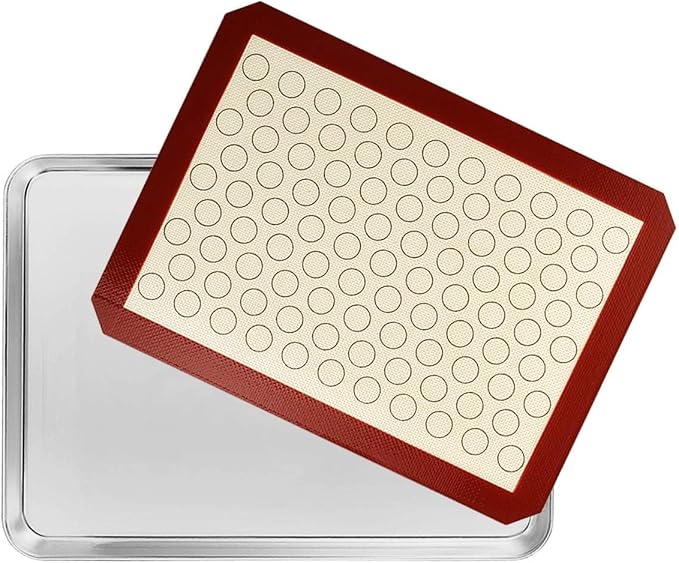 Yododo Baking Sheet with Silicone Mat Set, Set of 8 (4 Sheets + 4 Mats), Stainless Steel Cookie Sheet Baking Pans with Reusable Silicone Baking Mat, Non Toxic & Heavy Duty & Easy Clean