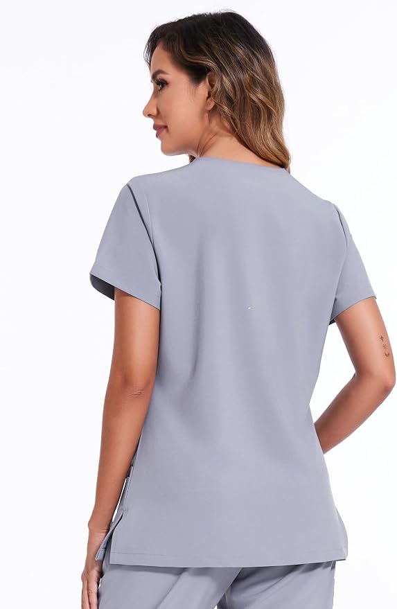 Scrubs Tops for Woman - Soft Stretch, V-Neck Tops | 3 Pockets, Side Split Design, Short Sleeve, Breathable & Lightweight Nursing Shirt, Easy-Care Fabric for All-Day Comfort