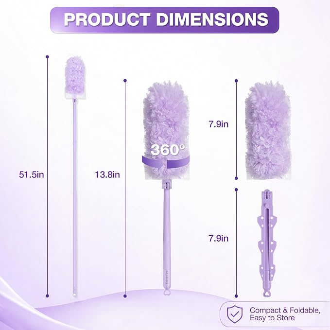Disposable Duster Set, Thickened & Dense Fiber Duster Refills, 30 Count | 360° Double-Sided with Extension Pole, Unscented, for Electronics, Car Interiors, Blinds, Ceiling Fans, Whole-House Cleaning