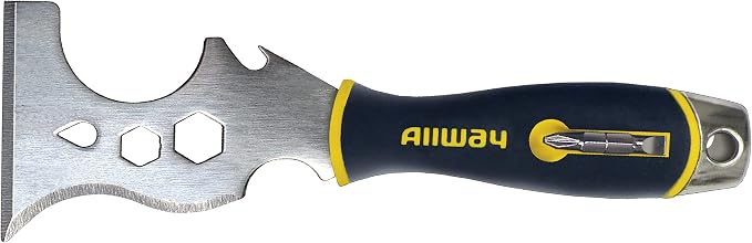 ALLWAY DSXG16 16-in-1 Painter's Multi Tool with 2 Screwdriver Bits | Soft-Grip Handle, Built-in Hammer End