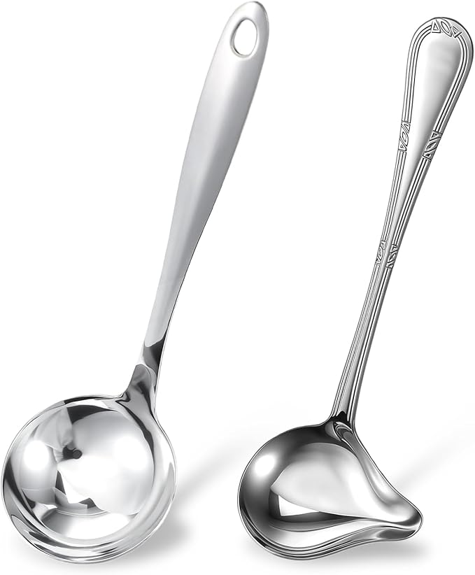 2 Pcs Gravy Spoon Stainless Steel Gravy Ladle Sauce Ladle and Small Ladles with Pour Spout 7.8'' Sauce Soup Spoon Small Drizzle Ladles for Cooking Serving Canning