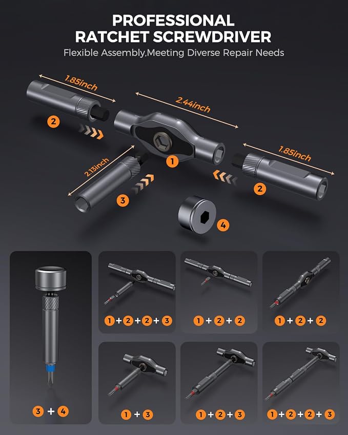 LIFEGOO Ratchet Screwdriver Set: 74 in 1 Magnetic Screwdriver Sets, S2 Steel Bits & Flexible Shaft Suitable for Electronics, Furniture Assembly & Bicycle Repair Tools