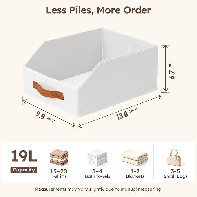 Homsorout Fabric Storage Bins for Organizing - 8 Pack Large Trapezoid Collapsible Storage Bins with Front Handle, Closet Organizers and Storage for Bedroom, Home Shelves, Small Spaces, White