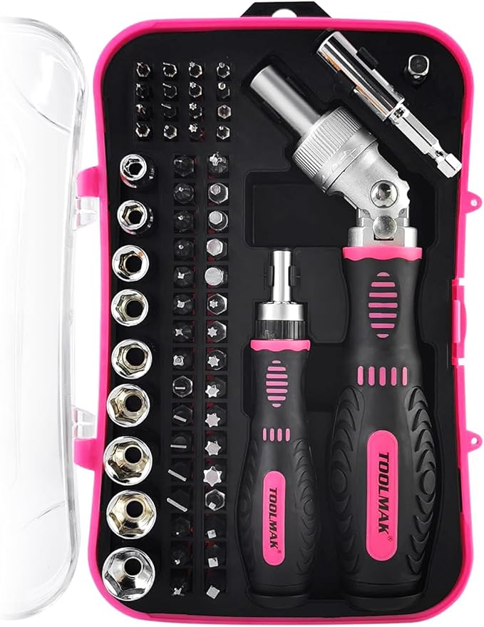 Ratcheting Screwdriver Set, 61pcs Socket & Precision Bit Set | Cr-V Steel, Rotatable Ratchet Handle & Storage Case, Ideal for Bikes, Electronics, Watches & Glasses