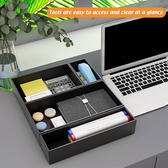 Black Bamboo Drawer Organizer 12"x 3", Utensil Holder for Kitchen Drawer | Silverware Cutlery Utensil Tray, Multi-Use Drawer Dividers Boxes for Bathroom Counter, Cabinet, Office, RV, Makeup, Jewelry