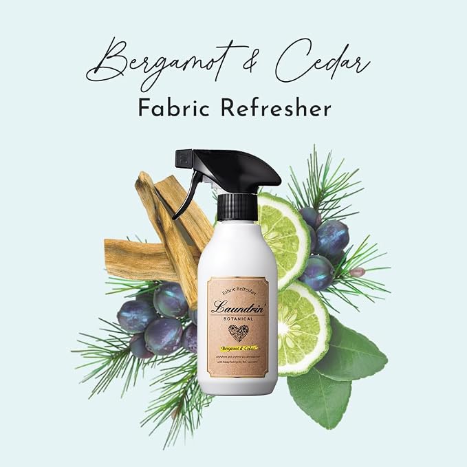 Laundrin Botanical Fabric Mist - Bergamot & Cedar, 300ml Deodorizing | Pet odor eliminator for home, room essentials fabric spray, odor removal for mattress, curtain, sofa, carpet