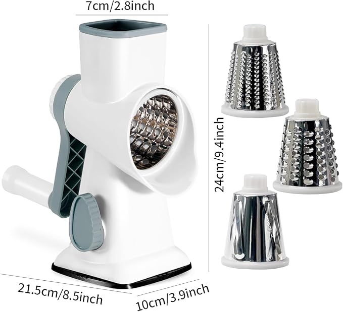 YOUCZON Rotary Cheese Grater Multi-Purpose Stainless Steel Cheese Shredder | rotary grater with strong suction, ergonomic handle and food pusher for fast, safe slicing and shredding.