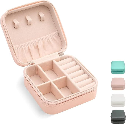 TRODANCE Mini Jewelry Travel Case, Small Portable Jewellry Organizer Box Portable Display Storage Box for Rings Earrings Necklaces, Gifts for Girl, Women, Wedding, Birthday, Mom, Mother's Day (Pink)