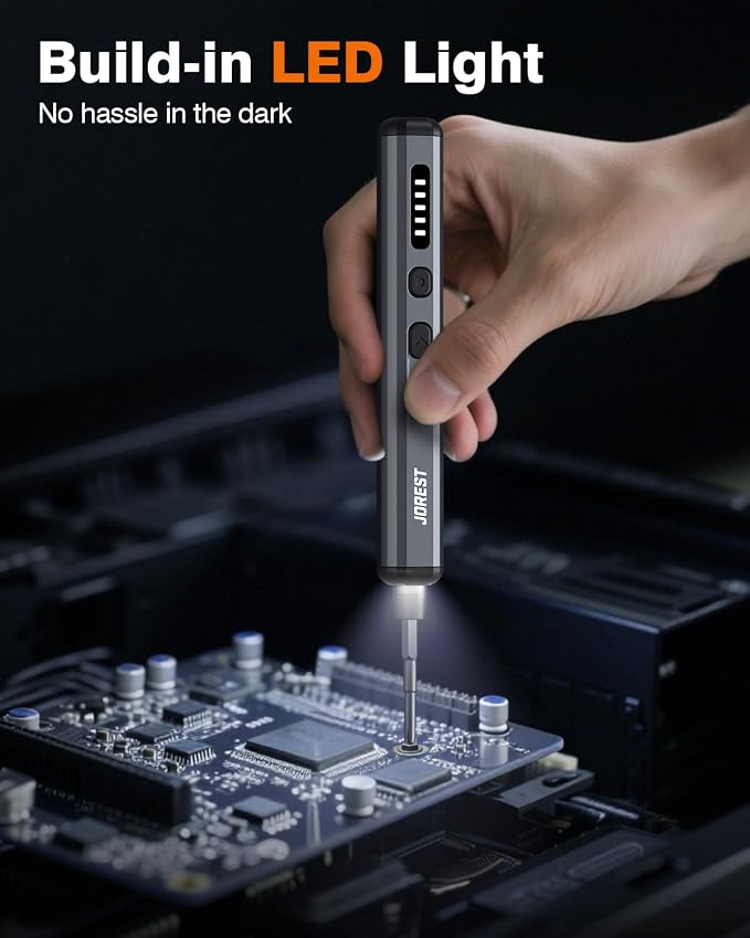 JOREST Mini Electric Screwdriver, Small Cordless Precision Screwdriver set with 38 Magnetic Bits, 5 Torque Settings, Repair Tool for iPhones, Laptop, Drone, Game Console, Camera; Gift for Father