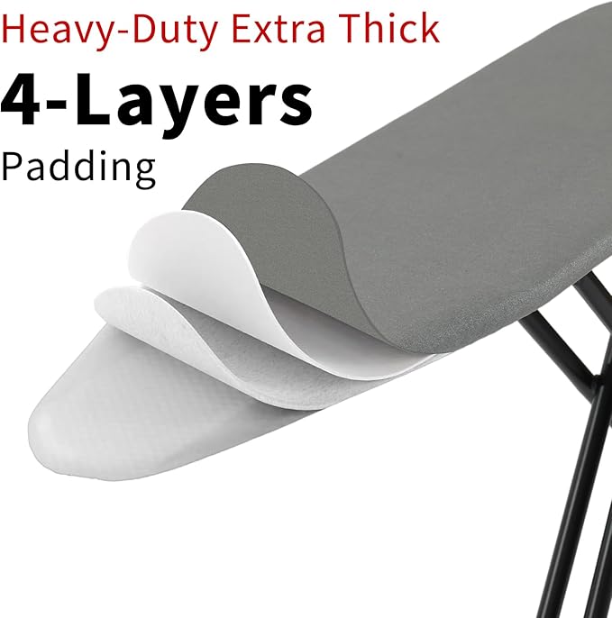Ironing Board 48" X 15", Metal Construction Iron Board with Extra Thick Heavy Duty Padded Cover, Stable Structure, Height Adjustable, Anti-Skid Feet (Grey A)