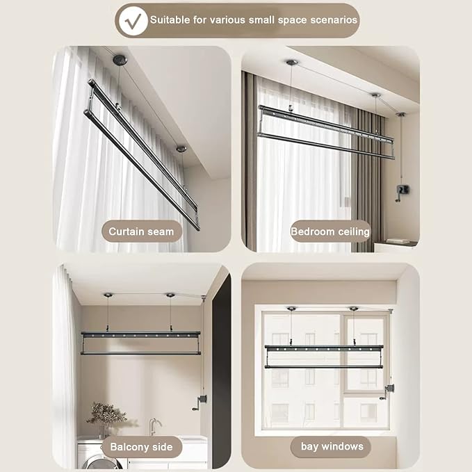 Ceiling Mounted Clothes Drying Rack, Indoor Balcony Lifting Aluminum Alloy Pulley Single Rod Clothes Rack, Hand-Held Vertical Folding Laundry Drying Rod(2M(78.7in), Gold)