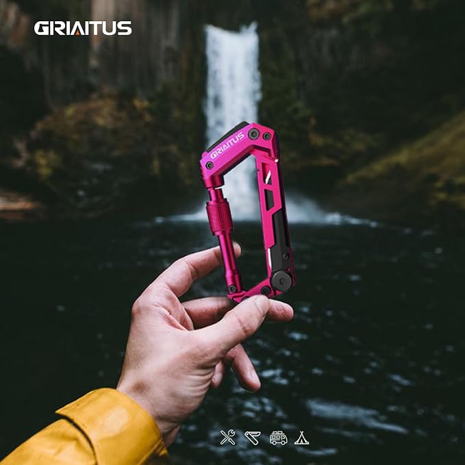 Dark Pink Color Multitool Carabiner EDC Pocket Knife Gifts for Women | EDC Carabiners Keychain with Bottle Opener, Rope Cutter, Window Breaker, multitool for Mom Wife Camping Hiking (Deep Pink)