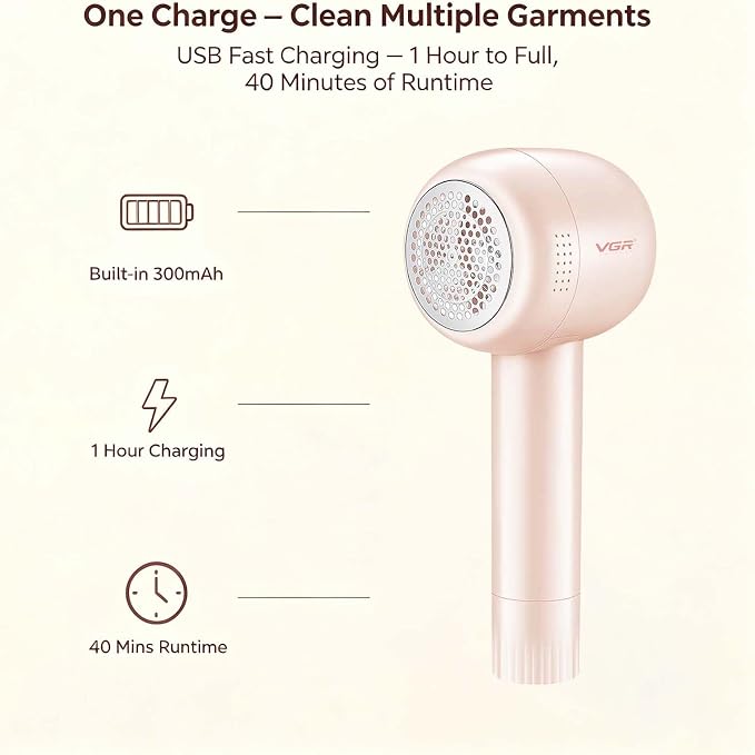 VGR 813 Rechargeable Fabric Shaver,6-Blade Lint Remover,Pink | Cordless Clothes Lint Remover for Sweaters, Blankets, Couch, at home or while traveling