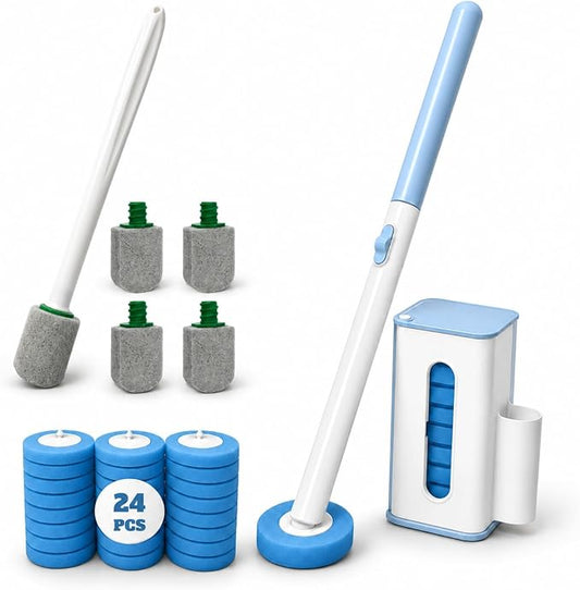 Disposable Toilet Brush 24 Refills & Pumice Stone Toilet Bowl Cleaner 5Pack | 2-In-1 Bathroom Cleaning Kit With Wall Mount Holder, Removes Hard Water Stains & Rust for Toilet, Bathtub, Sink, Grill, Pool