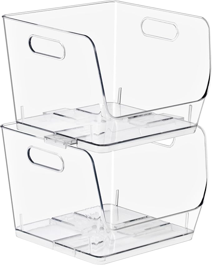Sorbus Stackable Storage Bins Open Front, Clear Stackable Storage Bins, Pantry Bins for Storage and Organization, Acrylic Stackable Bins for Kitchen, Clear Pantry Organizer Bins (Medium Square 2 Pack)