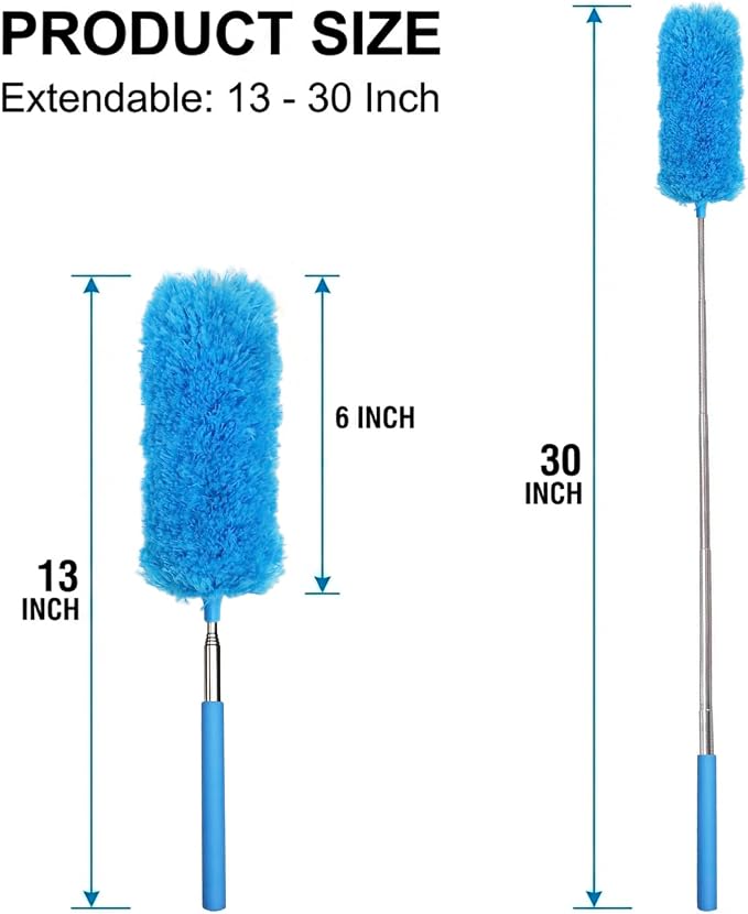2 Pack Small Washable Microfiber Feather Duster, Microfiber Head, 13" to 30" Extendable Pole, Cleaning Tool for Office, Car, Computer, Furniture