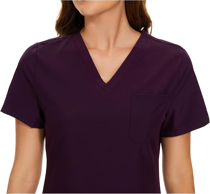 Scrubs Tops for Woman - Soft Stretch, V-Neck Tops | 3 Pockets, Side Split Design, Short Sleeve, Breathable & Lightweight Nursing Shirt, Easy-Care Fabric for All-Day Comfort