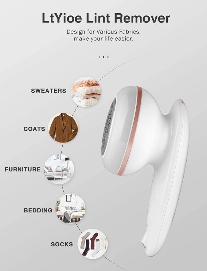 Lint Remover Shaver LtYioe Fabric Shaver USB Rechargeable Sweater Shaver Fabric Fuzz Remover with 2 Blades and Clean Brush, Battery Operated, Ergonomic Handle Design, Lightweight and Portable(Gold)