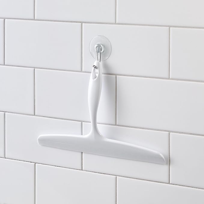 iDesign Bathroom Plastic Shower Squeegee, White | Wall Hook Included