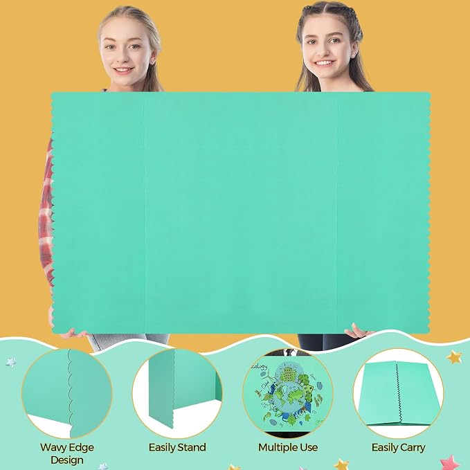Mooliwe 4 Pack 48" X 36" Trifold Poster Board, Large Colored Foldable Corrugated Projects Display Board with Scalloped Borders for Science Fair Events, School Projects, Back to School Supplies