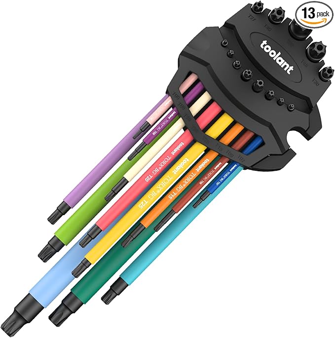 toolant Torx Wrench Set 13pcs(T6-T50),Extra Long Arm Security Metirc Star Wrench Set, Crafted Torx Key Set with Color Coded Sleeves for Furniture Assembly, Bicycle Maintenance, Household DIY