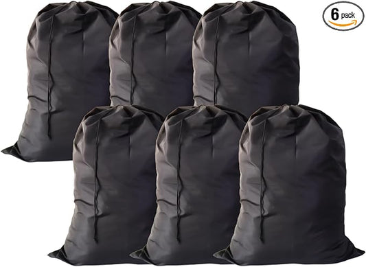 Extra Large Laundry Bag 6 Pack, Black, 30"x40" | Heavy Duty, Travel Laundry Bags, Drawstring Closure, Bulk Dirty Clothes Organizer