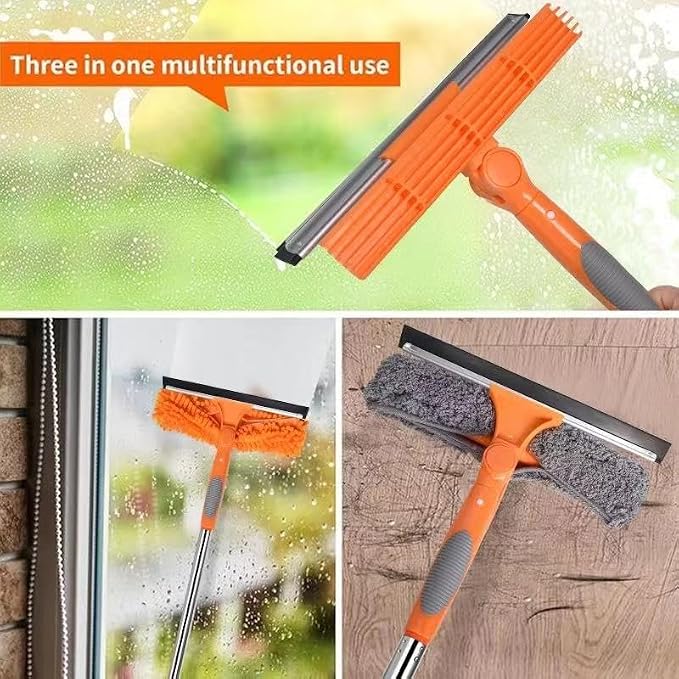 68'' Window Squeegee Cleaner Kit - 2-in-1 Rotatable Window Cleaning Tool with Extension Pole, Professional Streak-Free Squeegee with Bendable Head for Indoor/Outdoor Windows Car Glass (Orange)