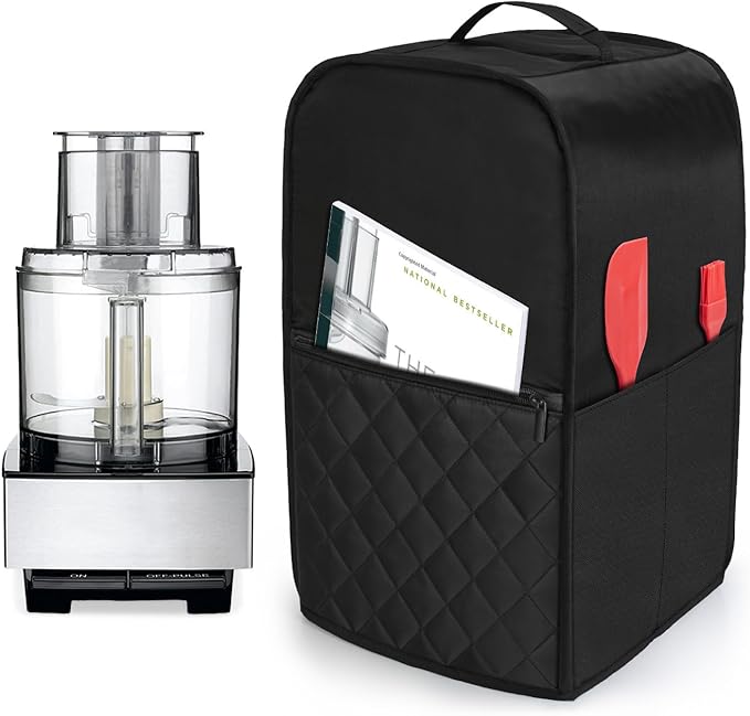 Luxja Food Processor Cover Compatible with Cuisinart and Hamilton Beach 11-14 Cup Processor, Food Processor Dust Cover with Accessories Pockets, Black