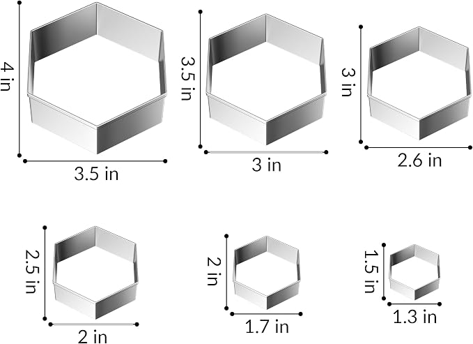 FUSOTO 6PCS Hexagon Cookie Cutter Set, Large Geometric Stainless Steel Baking Supplies for Homemade Cookies, Hexagon Plaque Cookie Cutters Shapes Biscuit Molds, 6 Sizes (1.5, 2, 2.5, 3, 3.5, 4 Inch)