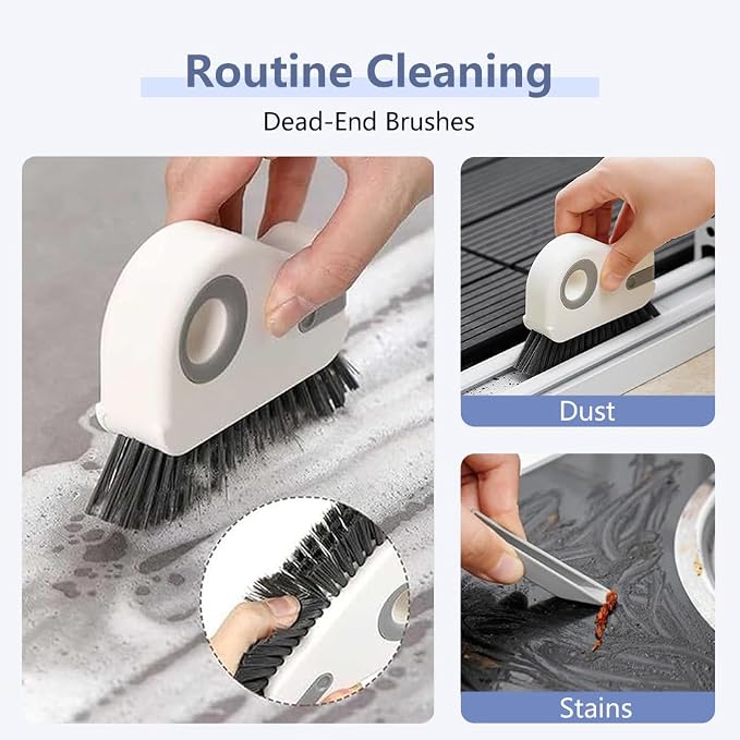 2 in 1 Groove Cleaning Brush, Window Track Cleaning Tools with Hard Bristles and Hidden Scraper, Crevice Brush for Sliding Door Track, Window Seal and Sill (Orange)