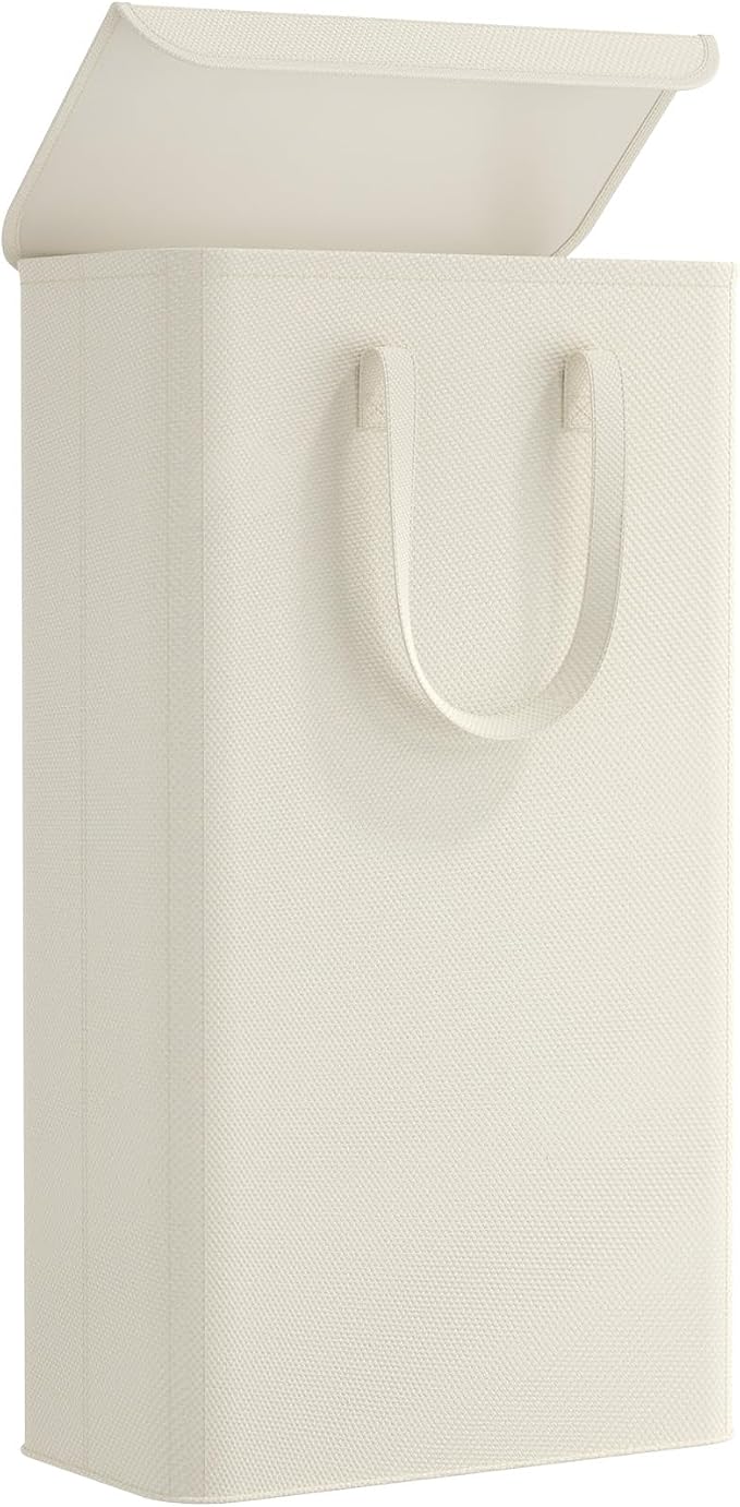 Lifewit Narrow Laundry Hamper, Collapsible Laundry Basket with Lid, 64.9L White