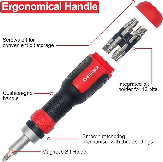 13-in-1 Ratchet Screwdriver, Multi Screwdriver Tool, Ratcheting | All in One, Torx Security, Phillips, Flat Head, Hex, Square, 1/4 Nut Driver, Outdoor, Handle, Daily Repair Portable Tools