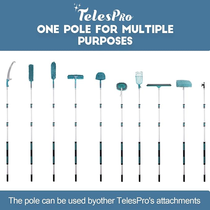 TelesPro 36 Foot High-Reach Duster Kit with 7-30FT Extendable Pole - High Ceiling Duster Cleaning Kit with Telescopic Pole,Cobweb Duster, Chenille Ceiling Fan Duster, Microfiber Feather Duster